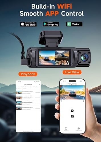 BLACK – TUIFAC 4K 3 CHANNEL DASH CAM FRONT AND REAR INSIDE GT805