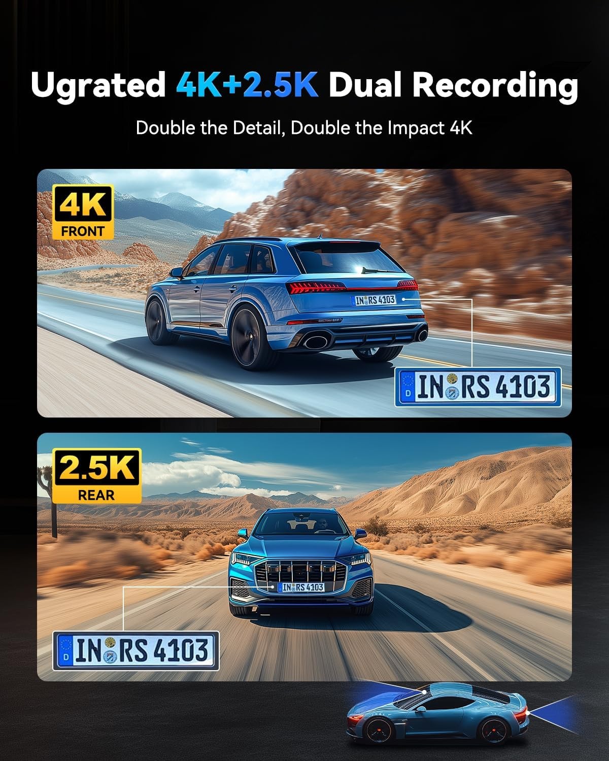 4K Front 2.5K Rear Mirror Dash Cam T860+