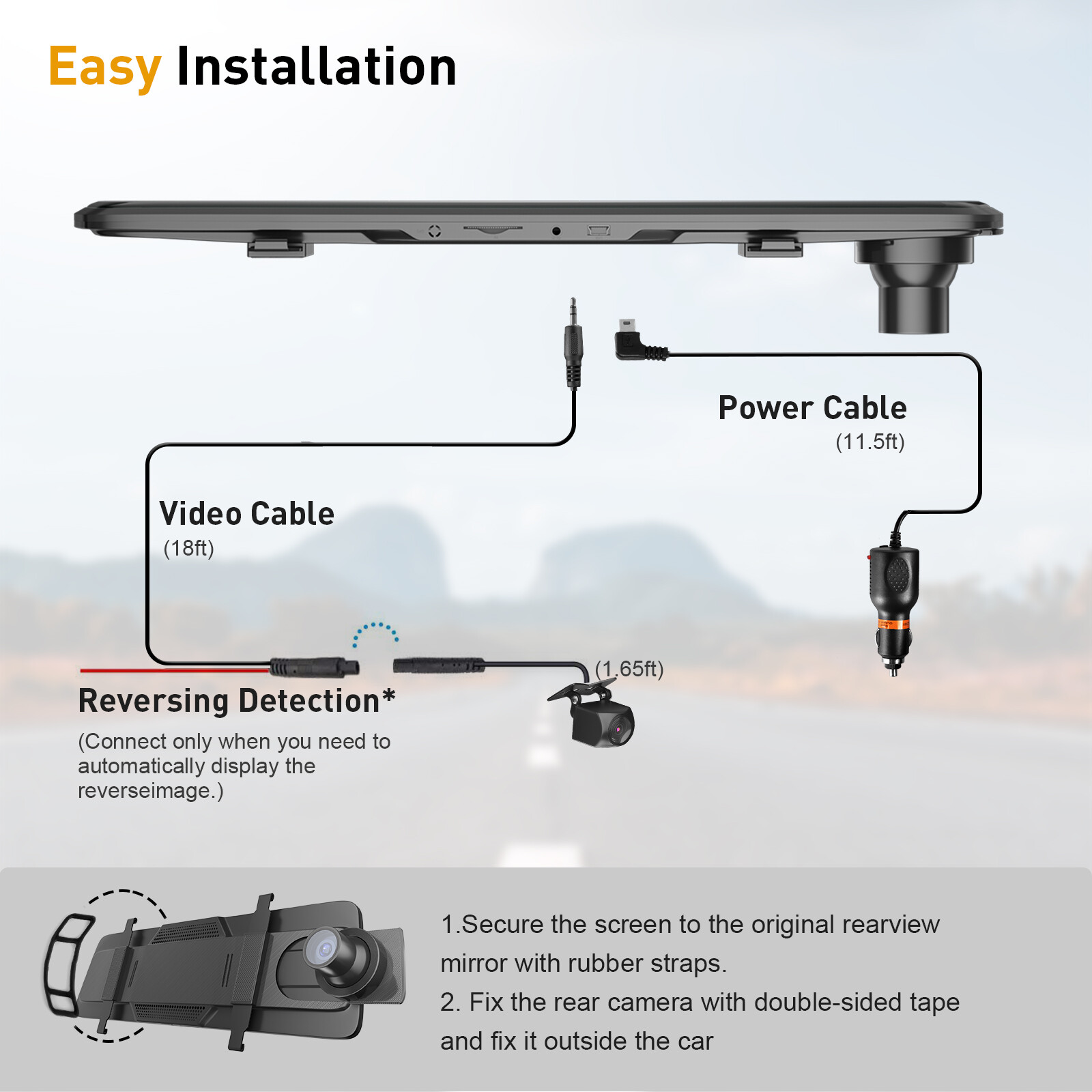 XGODY 10” Dash Cam 1080P FHD Car DVR Dual Lens Front Rear Video Recorder Camera