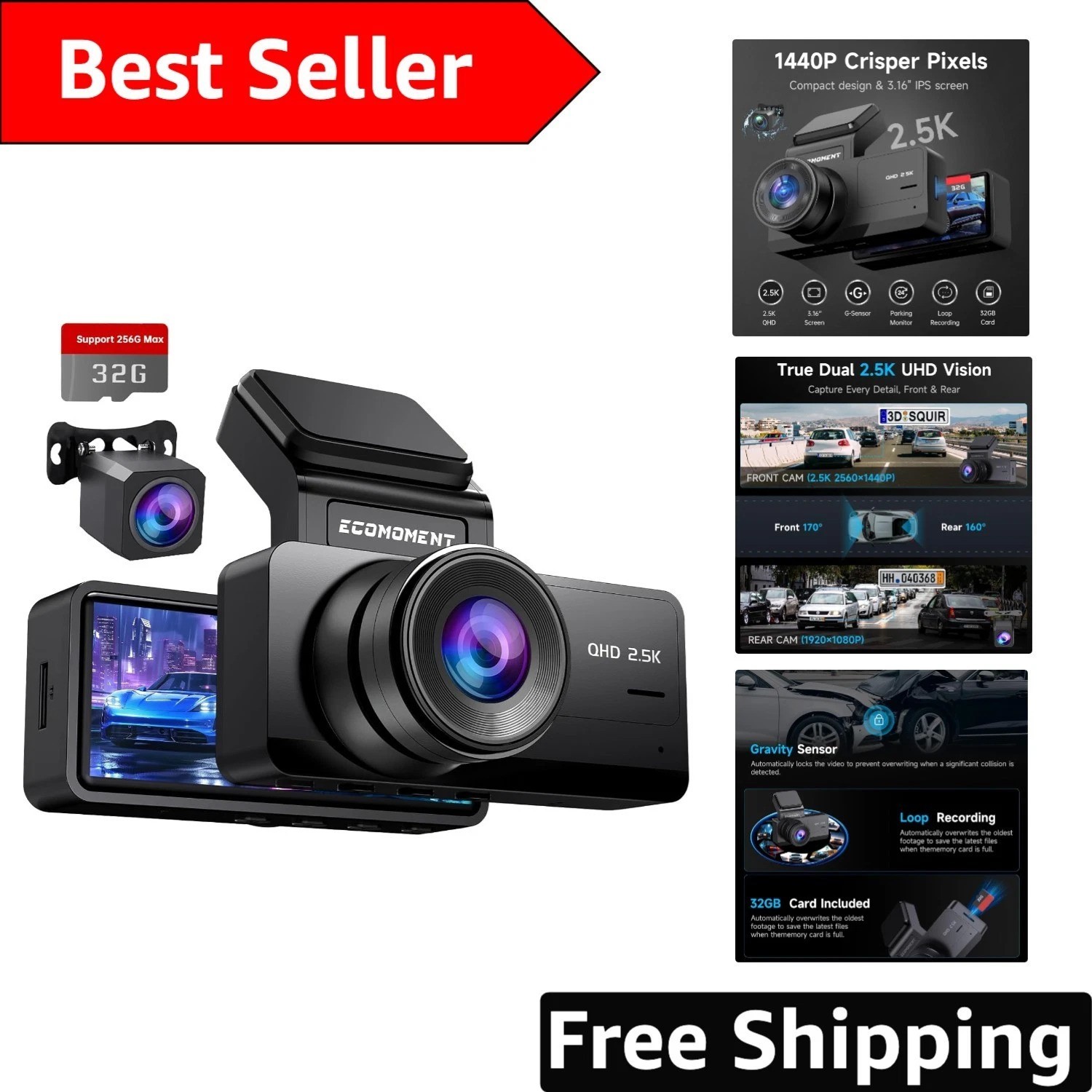 170° Wide Angle Car Camera with G-Sensor & 32GB Storage – Perfect for Safety