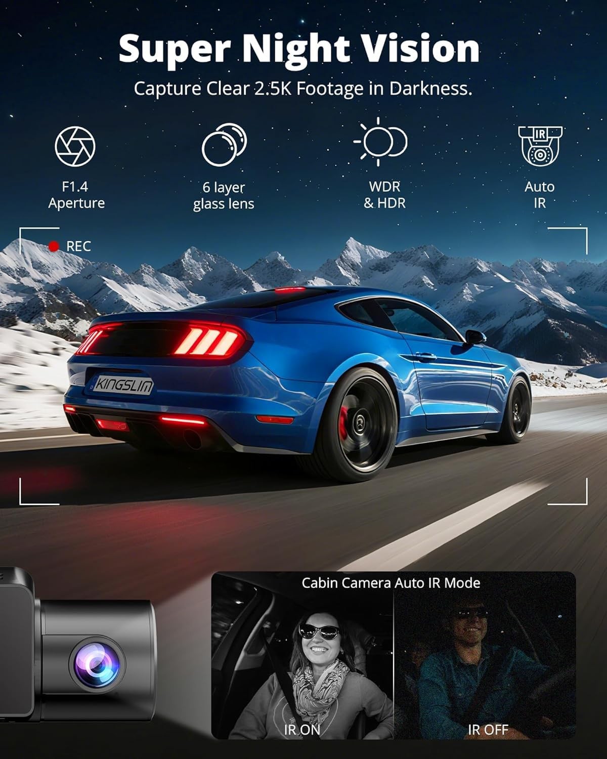 3 Channel 5G WiFi Dash Cam with 64GB Card, 2.5K/1080P Front and Rear Inside D…
