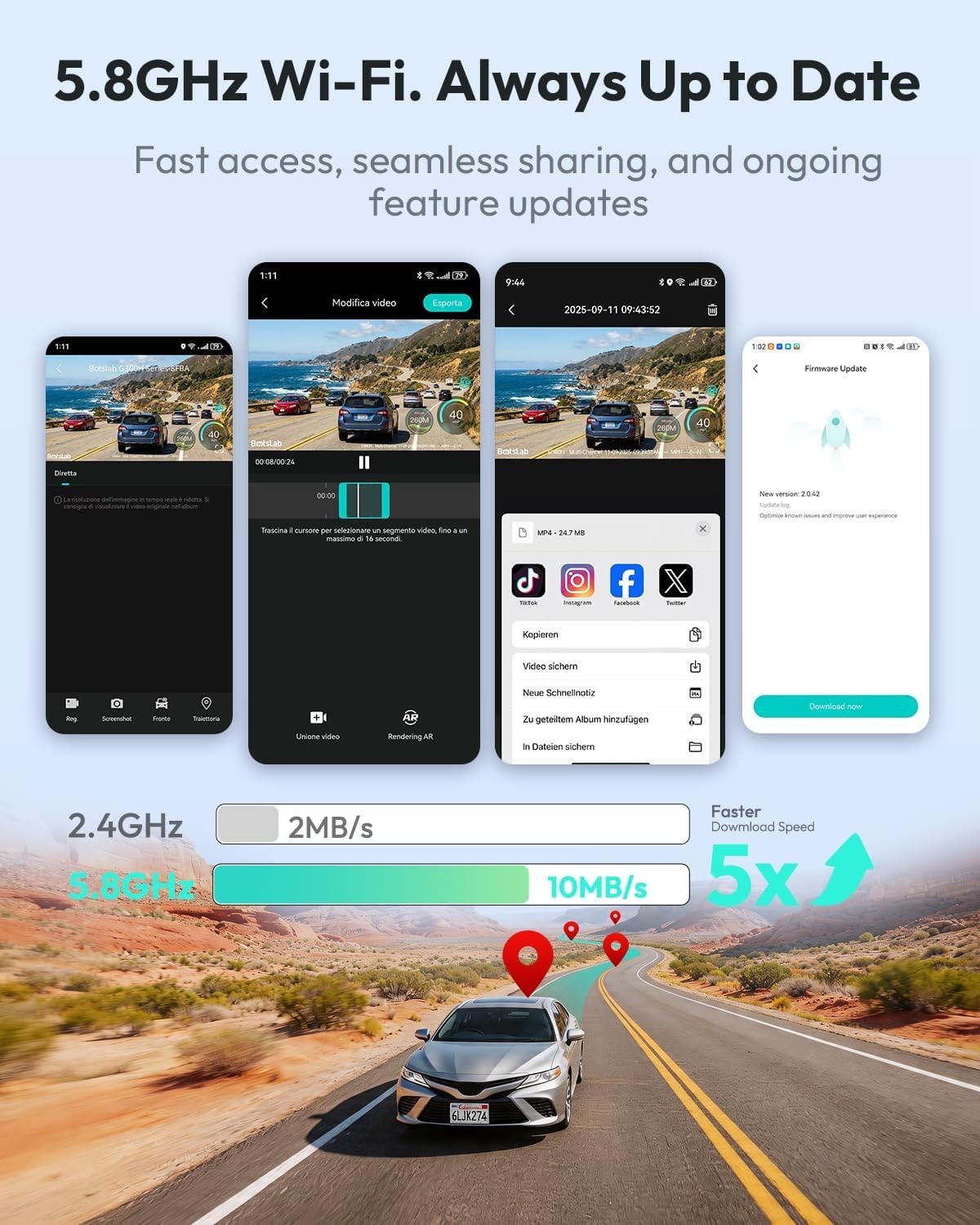 Front and Rear Dual Dash Cam | 4K+1080P, Voice Control