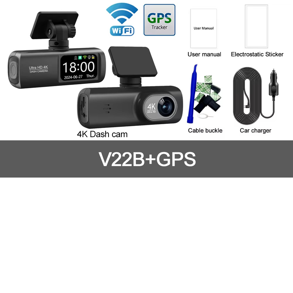4K Dual Lens Dash Cam with WiFi, GPS & 24-Hour Parking Monitoring