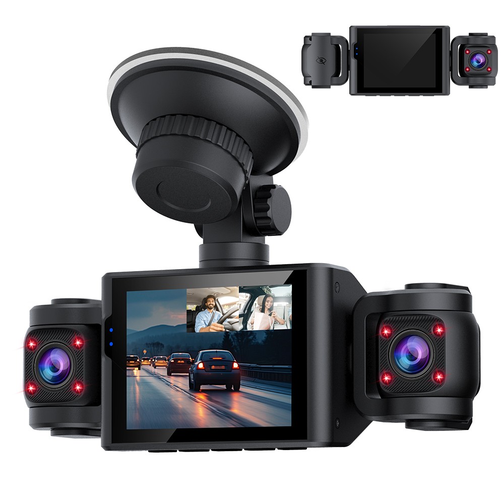 Three Lens Car Dash Cam w/ Front Internal Camera HD Night Vision Video Recorder