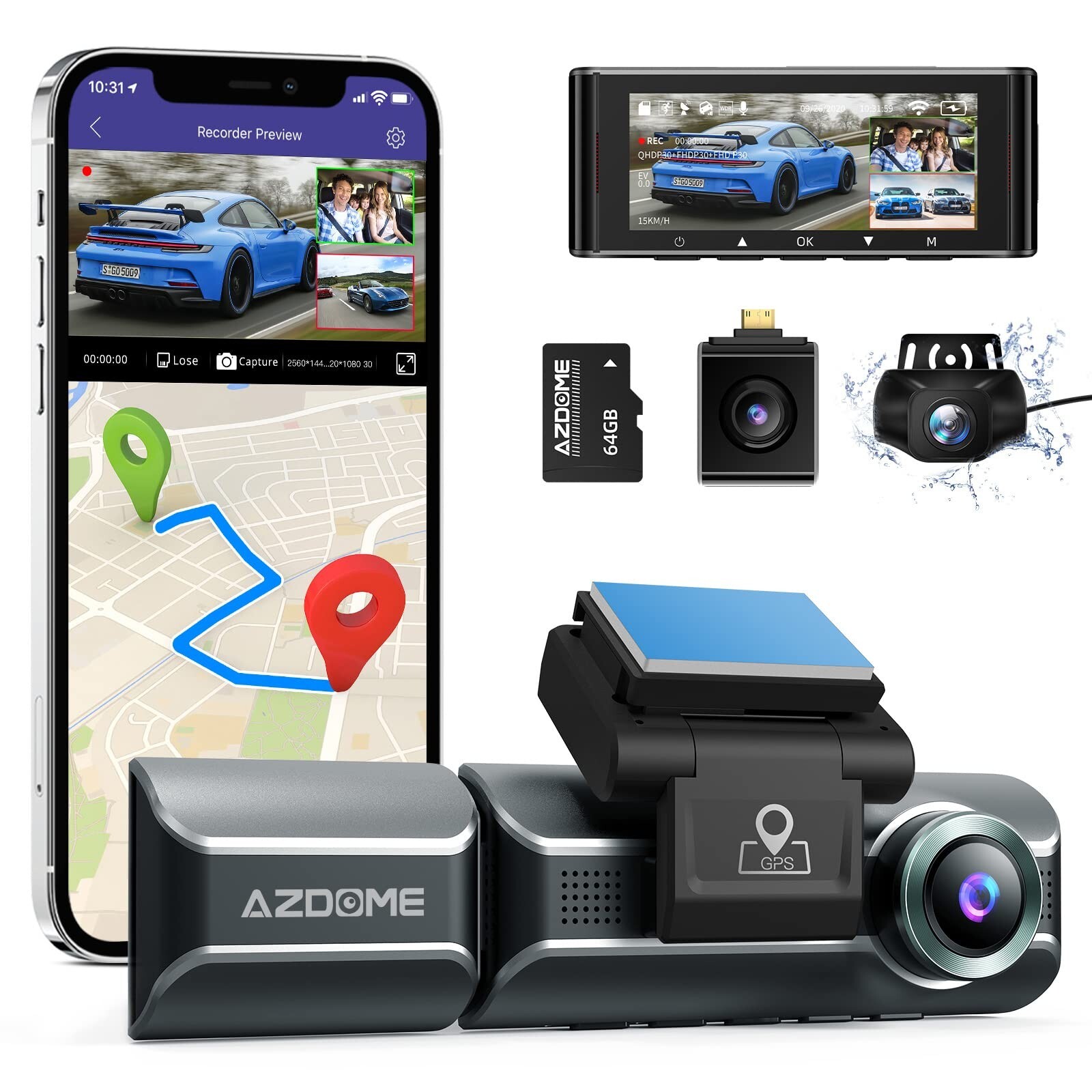 AZDOME M550 3 Channel 4K Dash Cam, 4K+1080P Dual, 1440P+1080P+1080P Front Ins…
