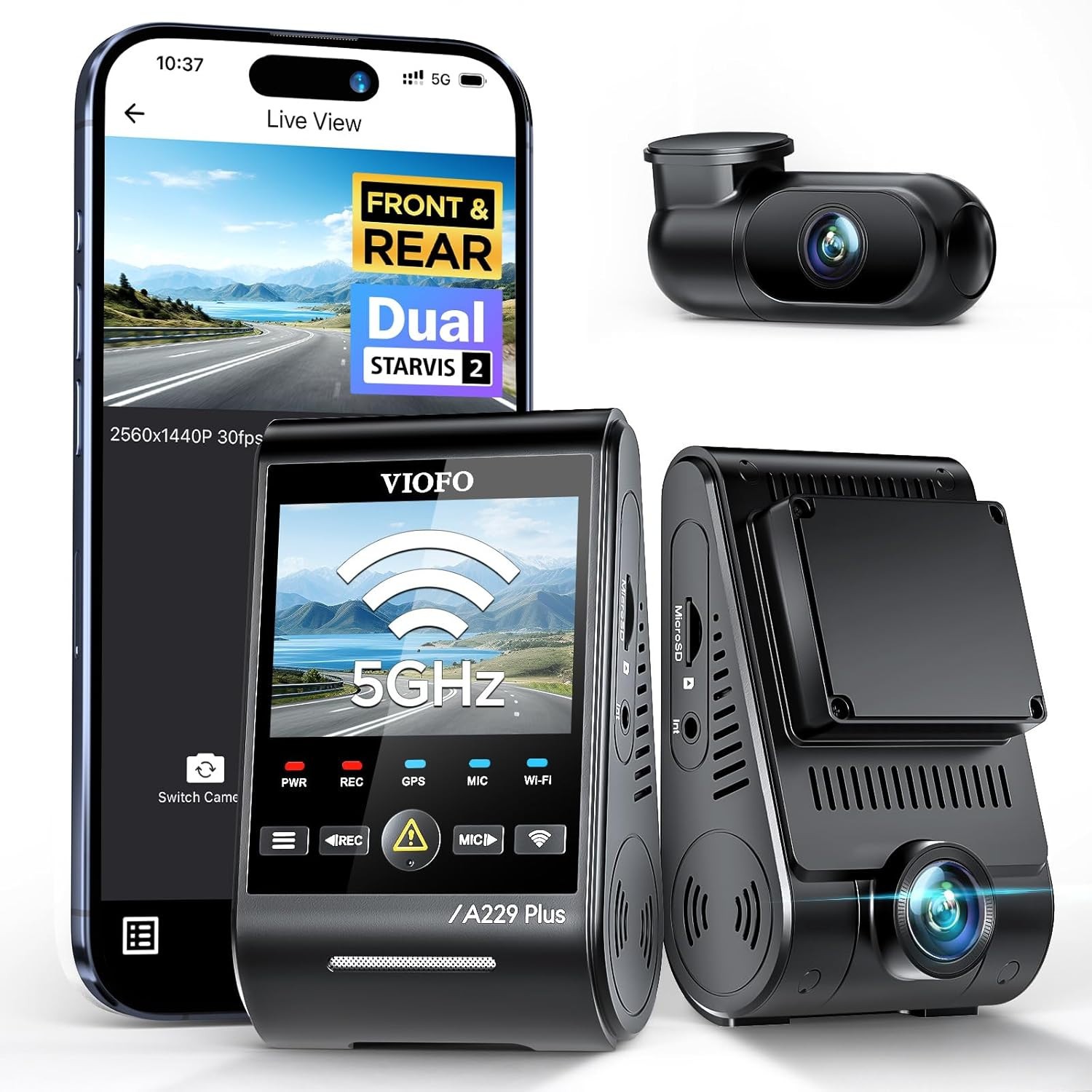 VIOFO A229 Plus Dual Dash Cam – 2x1440P HDR, Dual STARVIS 2, Voice Control