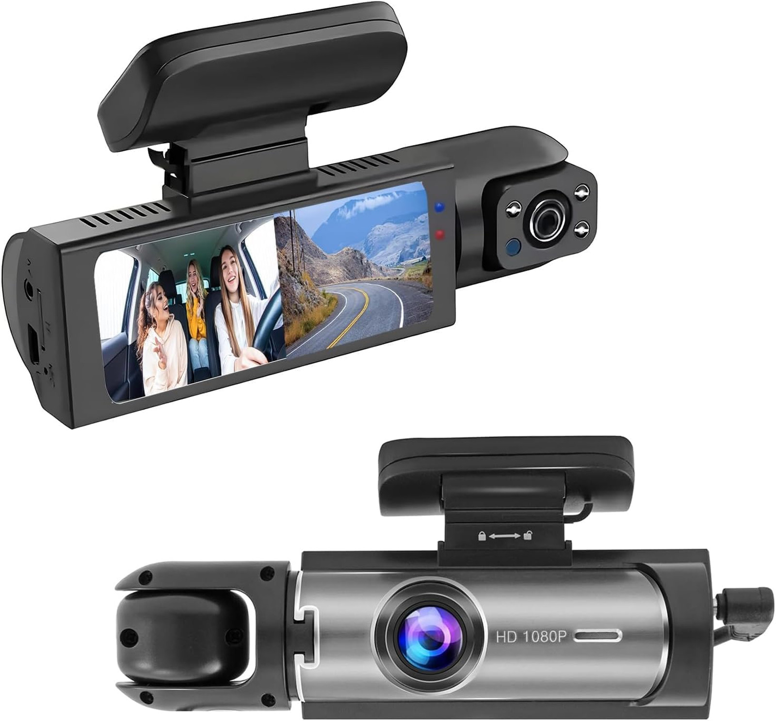 Car Dash Cam Front and Inside with Night Vision 3.16 Inch IPS Screen Loop