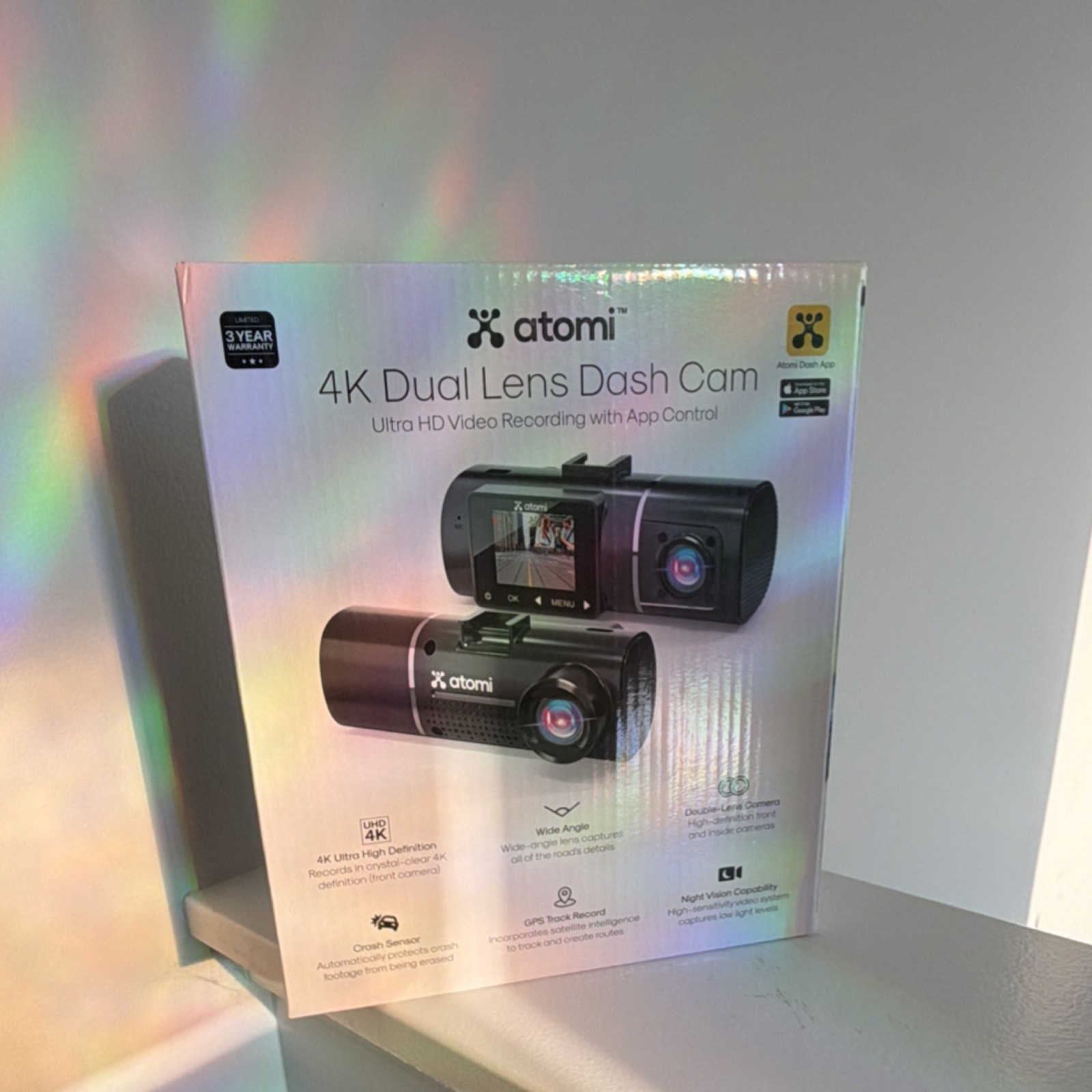 New Atomi 4K Dual Lens Dash Cam, AT032025 Ultra HD Video Recording w/App Control