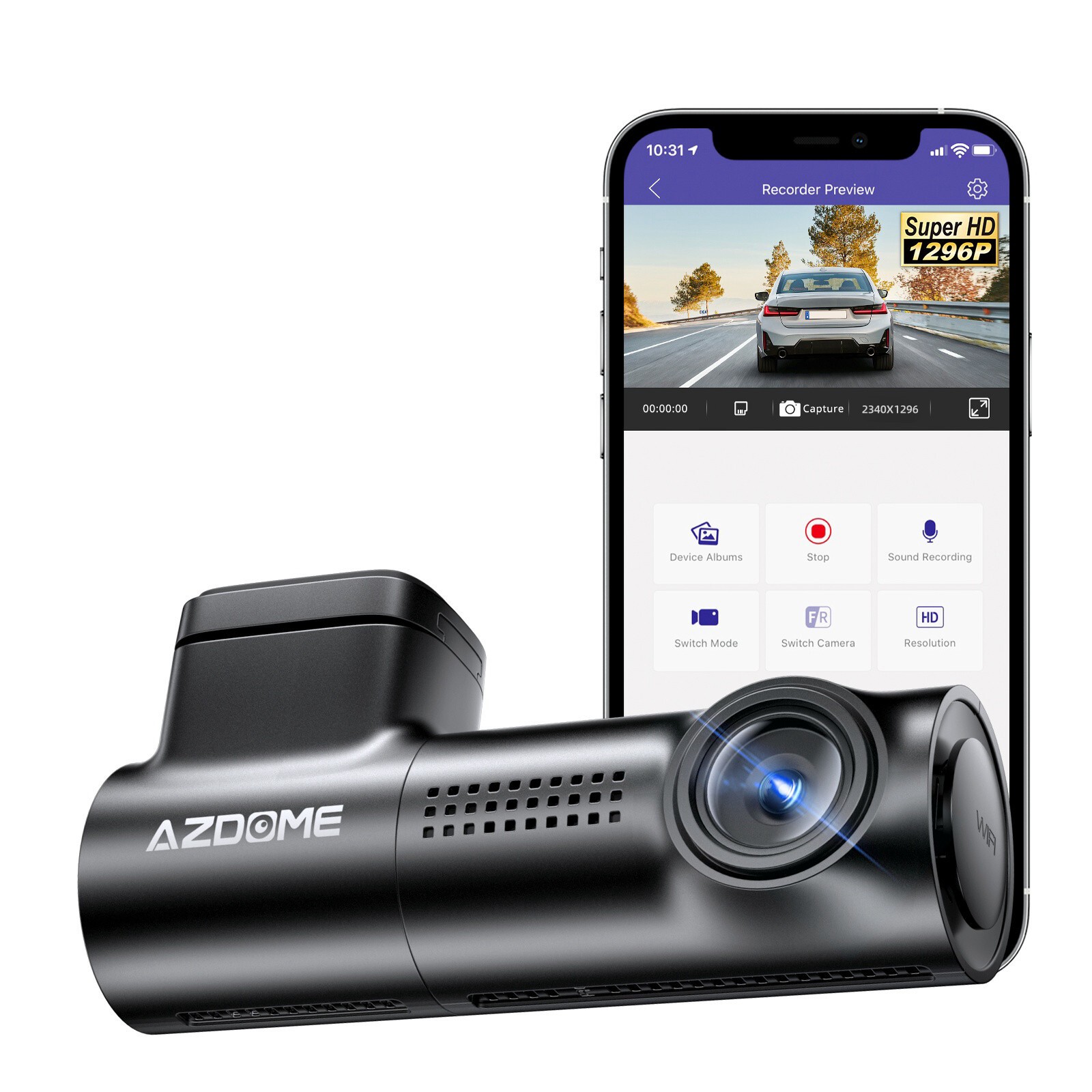 AZDOME 1296P Dash Cam Wi-Fi Parking Mode G-Sensor Car Camera 1080P Night Vision