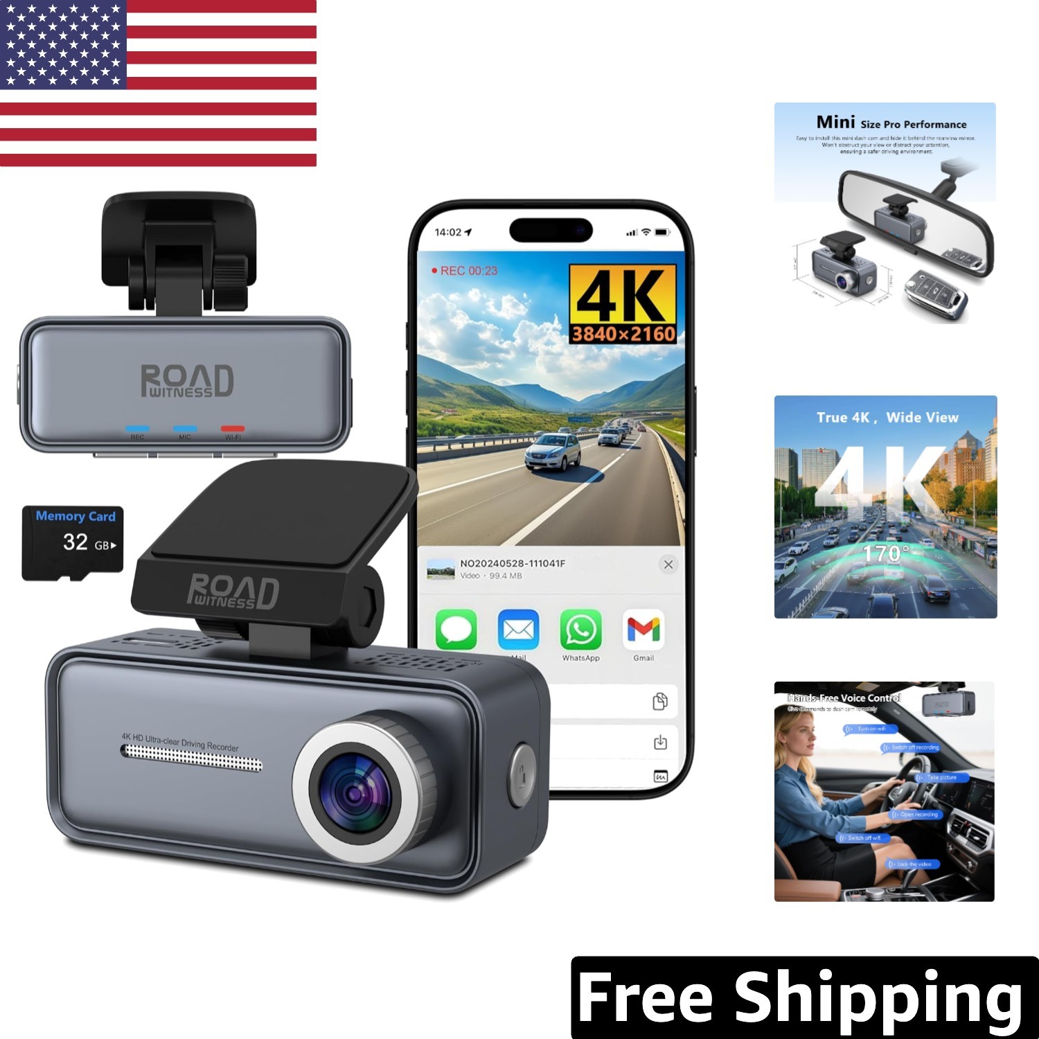 Mini Dash Cam with Loop Recording, G-Sensor & 24/7 Parking Mode – 32GB Included