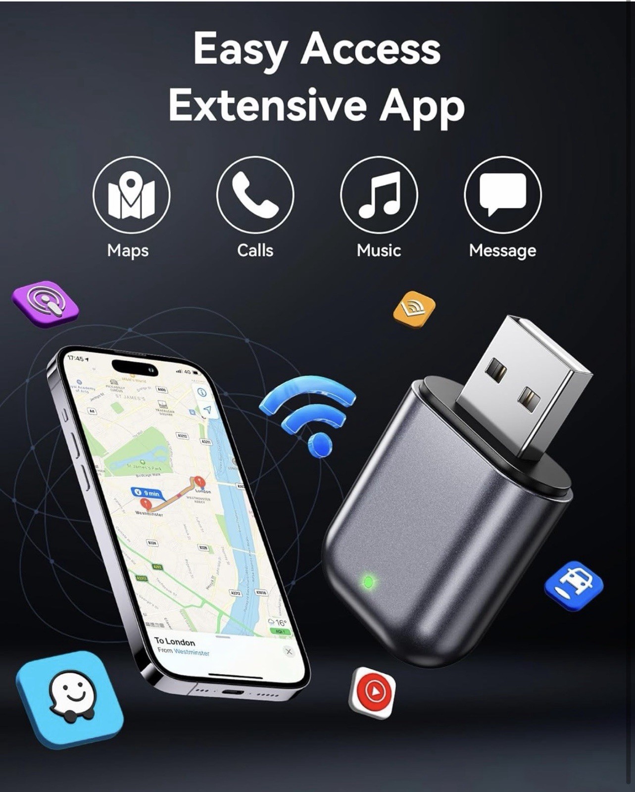Wireless Carplay Adapter for iPhone 2025 Upgrade, Ultra-Mini USB Design for A…