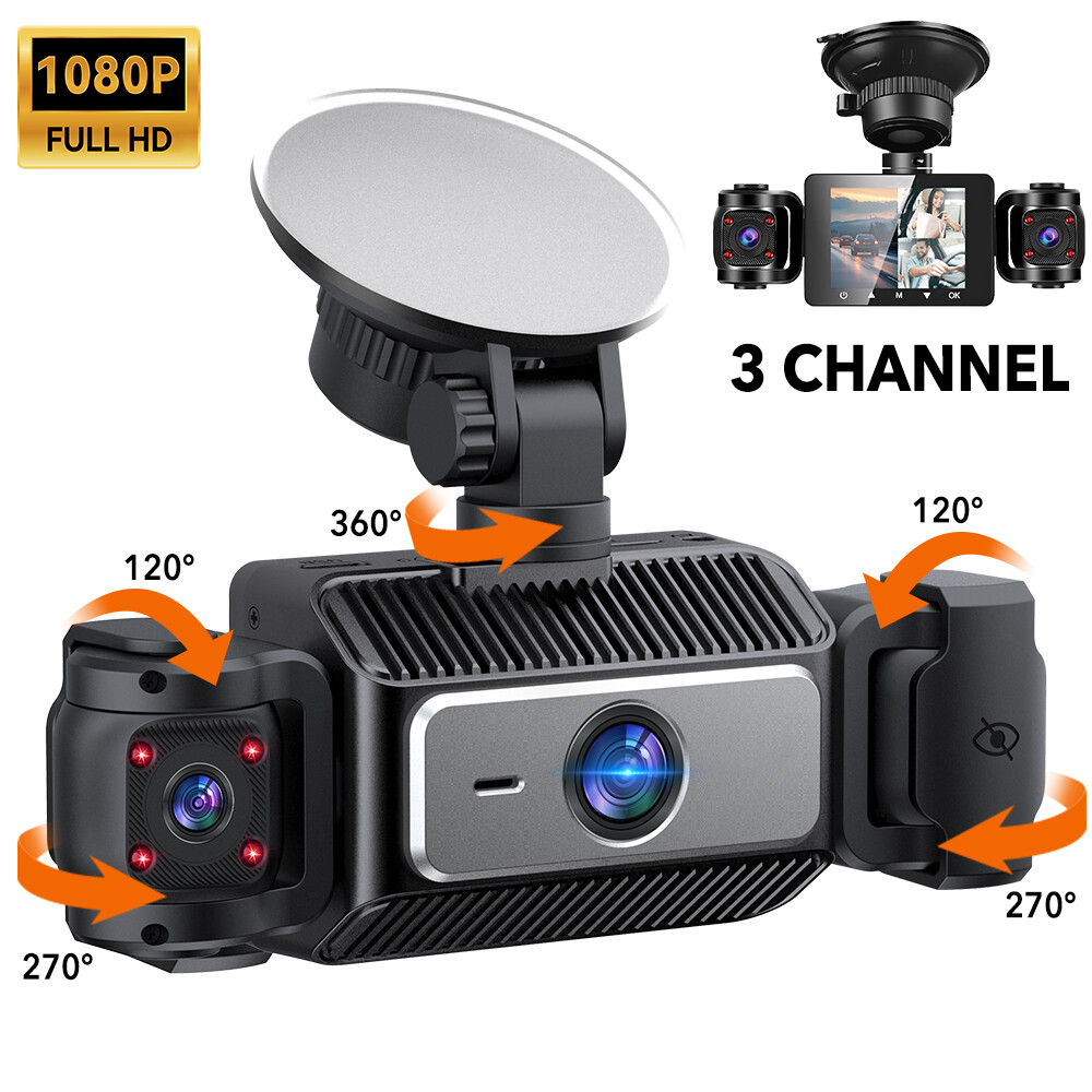 3 Channel Dash Cam 1080P Car Driving Video Recorder Car DVR Loop Recording+32G
