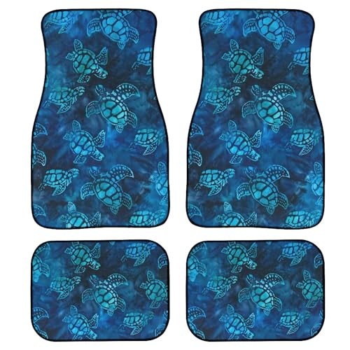Sea Turtle Car Floor Mats Carpet 4Pcs Watercolor Blue Turtles Dark Blue