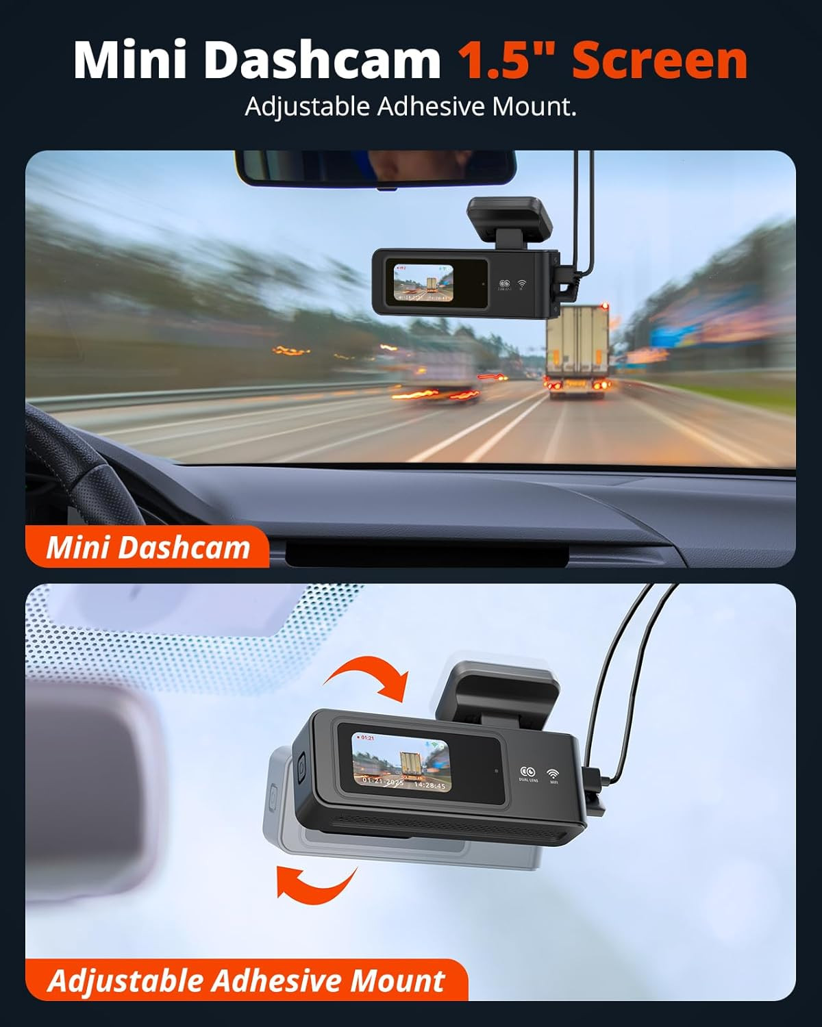 2K Dash Cam Front and Rear with 64GB SD Card, Wireless Wifi Dash Camera for Cars