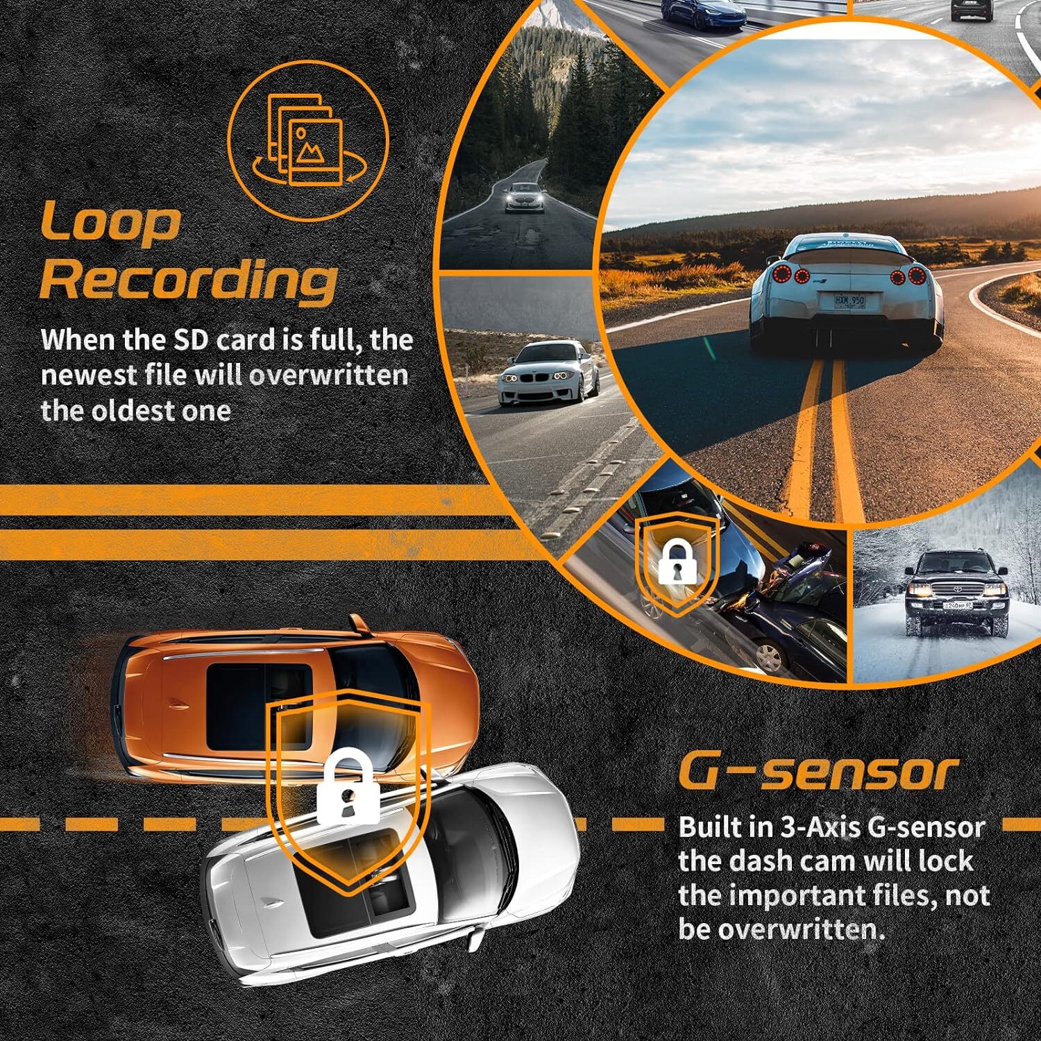Three Ways Car Dash Cam Recorder, Excellent Night Vision Vehicle Video Camera