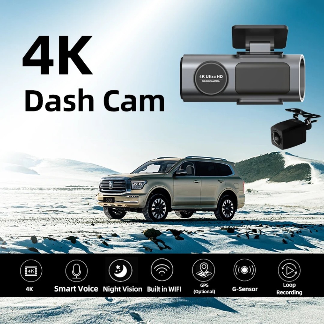 4k Dash Cam With Dual Lens, Wifi, Night Vision SD Card 64gb Include,Mic& HD…