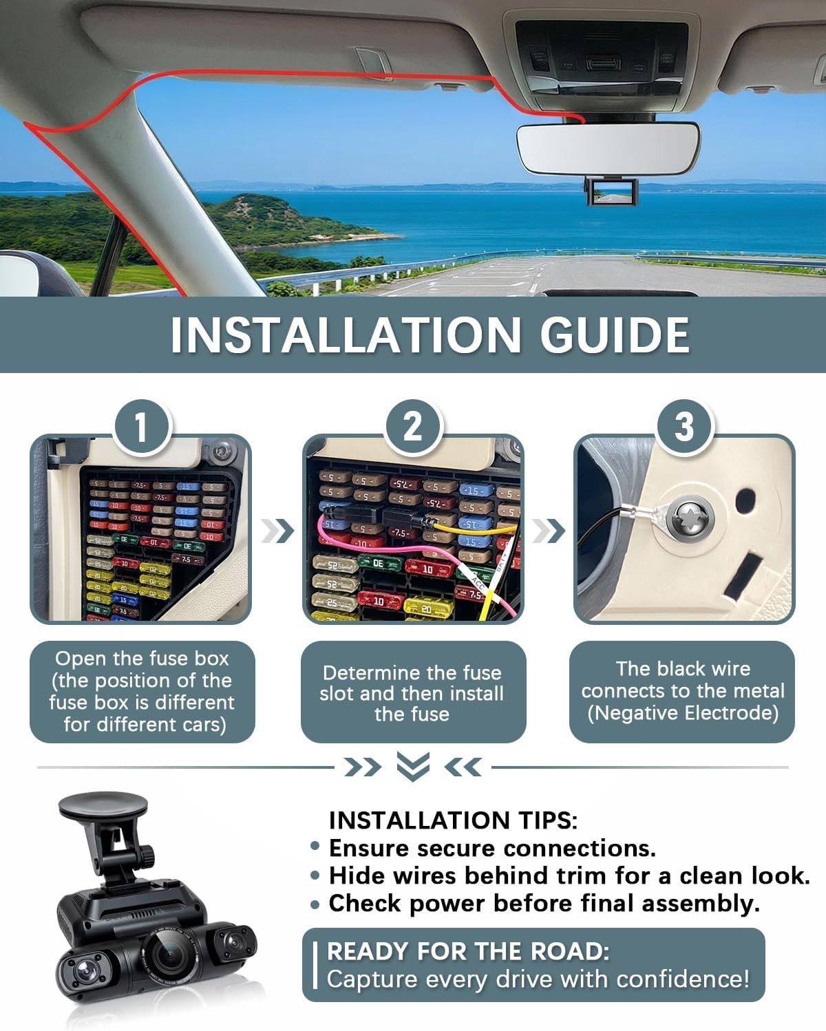 Continuous Power USB-C Hard Wire Kit for Dash Cam | Parking Monitor Compatible