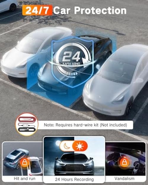 4K UHD 3 Channel Dash Cam Front and Rear Inside, Free 64GB Card Matte Black