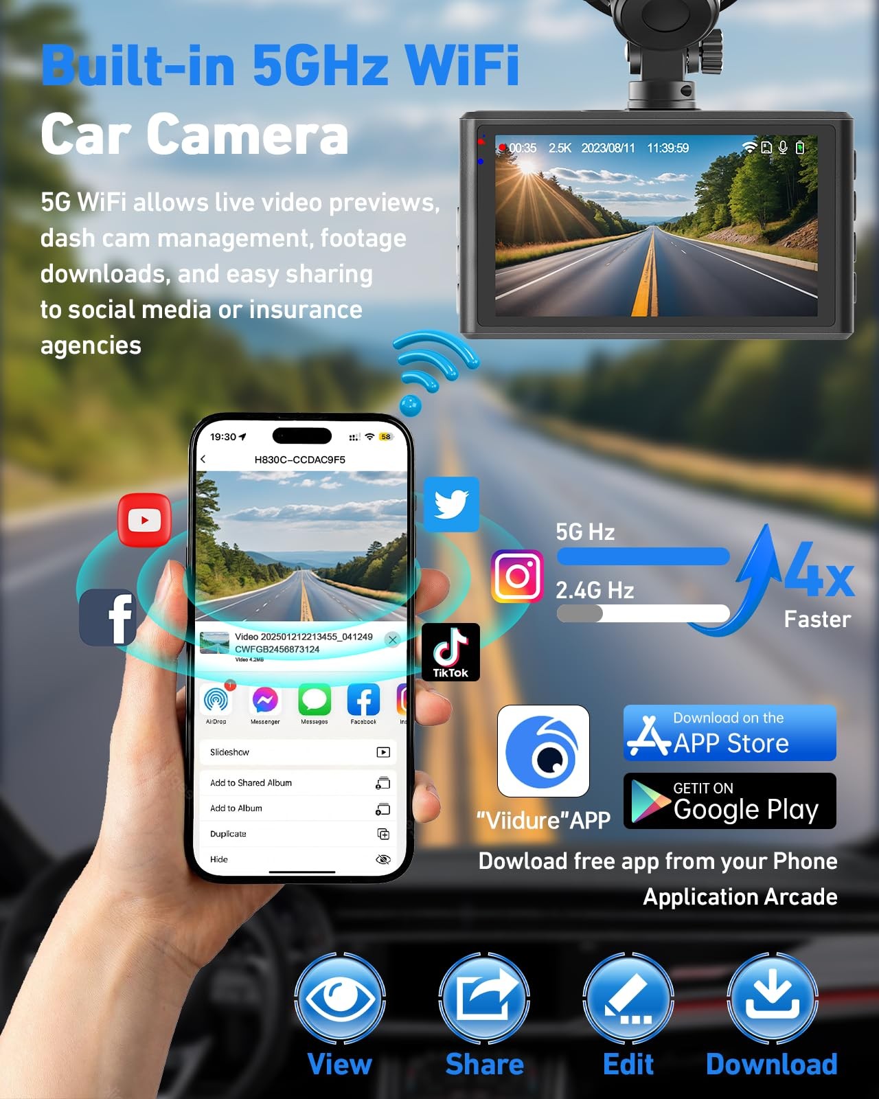 Dash Camera for Cars, 2.5K Dual Dash Cam Front and Rear W/ 64GB Card