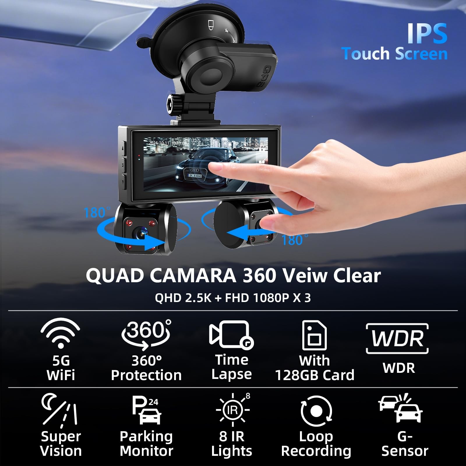 4 Channel Dash Cam Front and Rear Inside Left Right Car Dash Camera 360 View,…