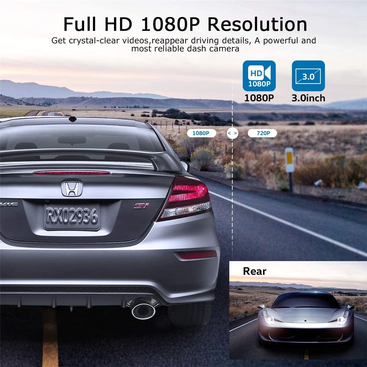 Dual Dash Camaras De Seguridad 1080P Grabadora Para Carro Auto Frontal Y Trasera