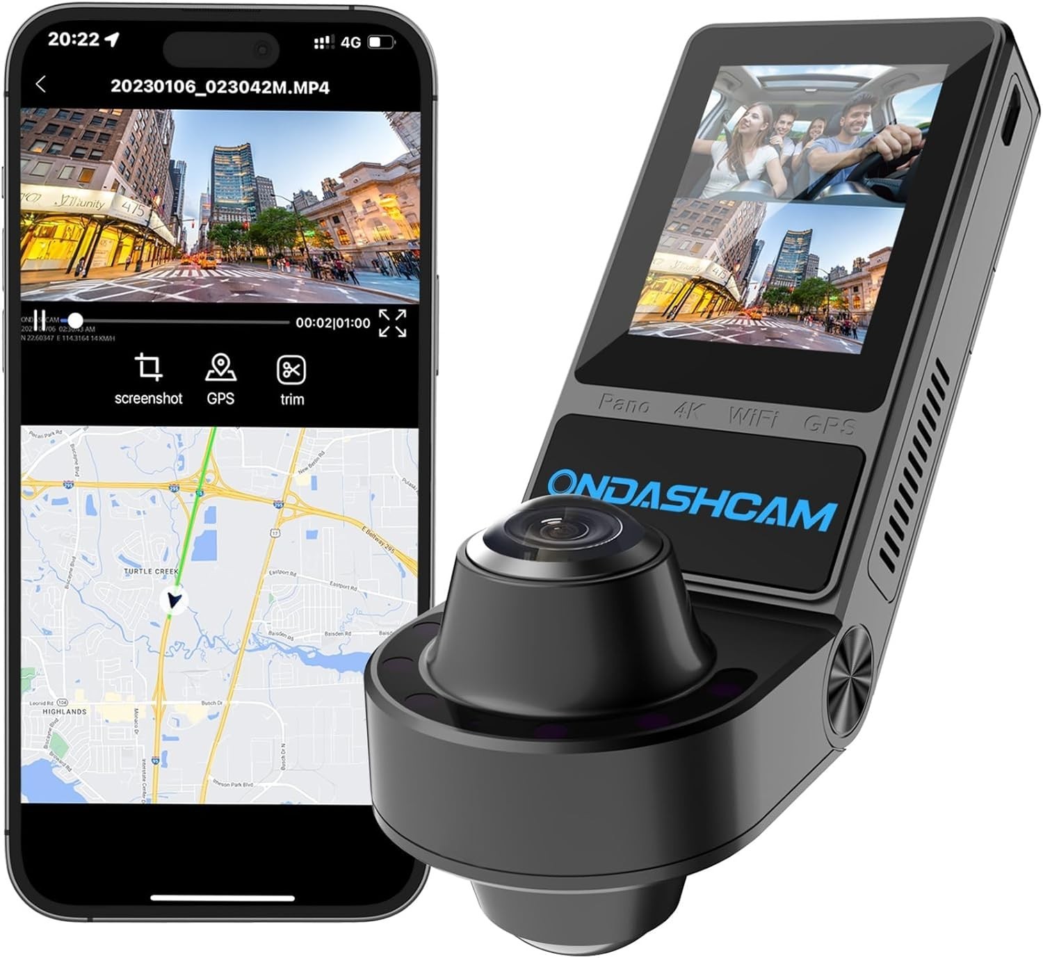 360° Dash Cam Front/Rear/Inside 4K Night Vision, Built-in 5G 185° Wide Angle
