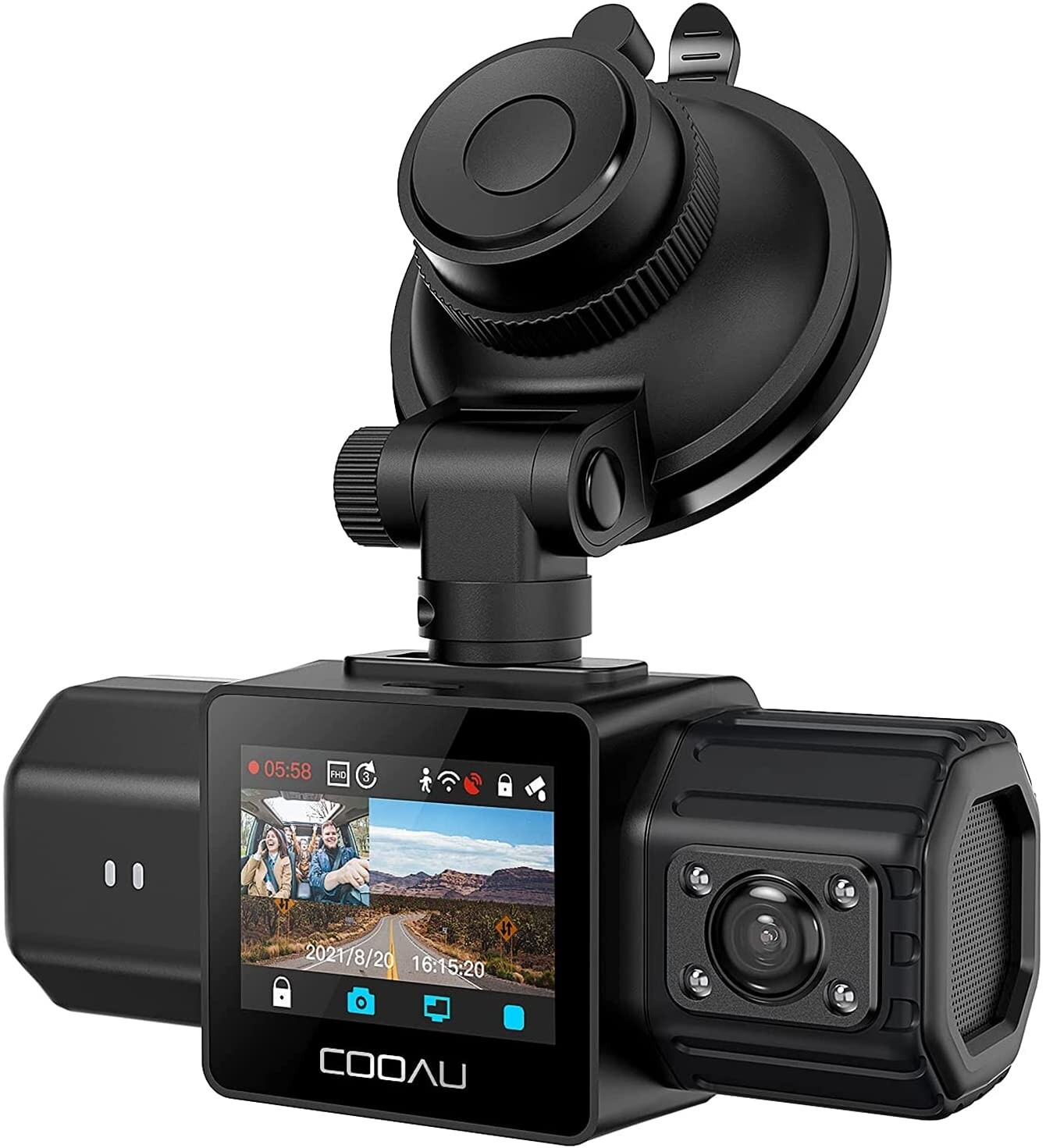 COOAU Dual Dash Cam 1080P Dash Cam Front and Inside, Built-in GPS and WiFi