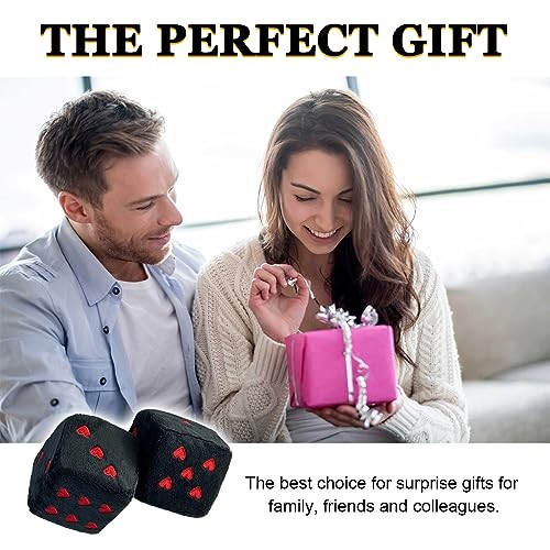 Ziciner Pair Fuzzy Plush Dice for Car Mirror, 3” Retro Square Dice Black&Red