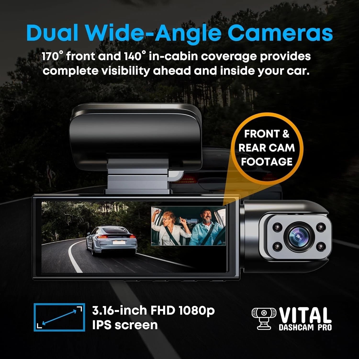 Vital Dash Camera Pro 2026 Dashcam Front and Rear Camera for Cars Dual Car Ca…