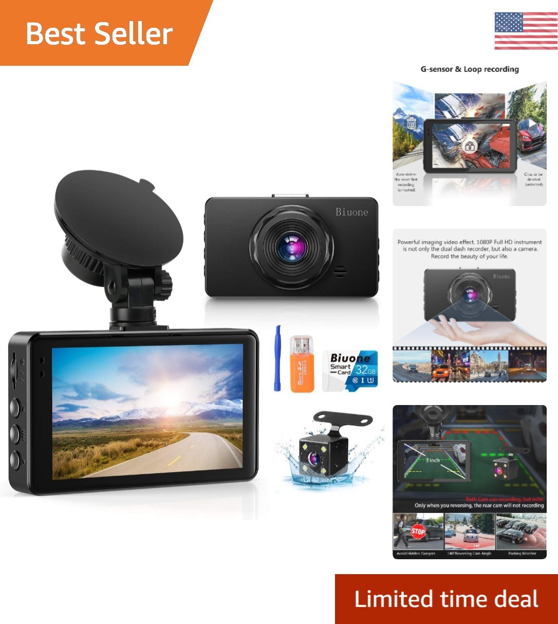 Advanced Dash Cam with Night Vision, G-Sensor, and 32GB Card for Enhanced Safety