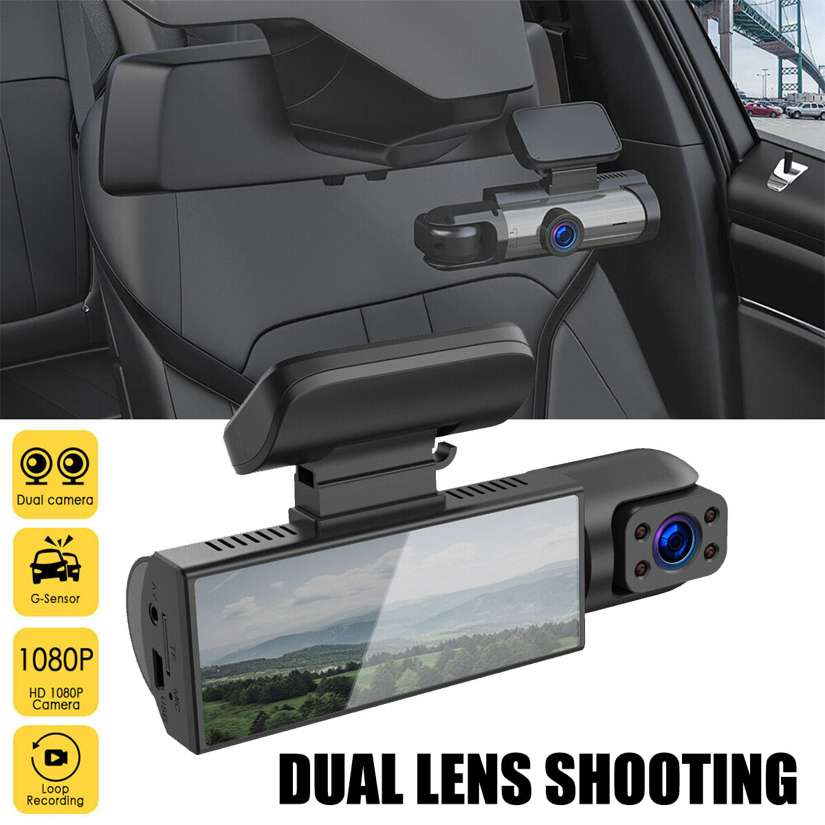 HD Night Vision Dash Cam 1080P Dual Lens Car DVR Recorder Front & Inside Camera