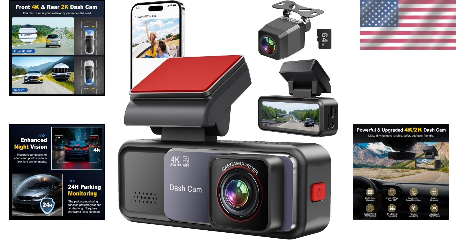Complete Car Safety Solution: 4K+2K Dash Cam with Night Vision & Parking Mode