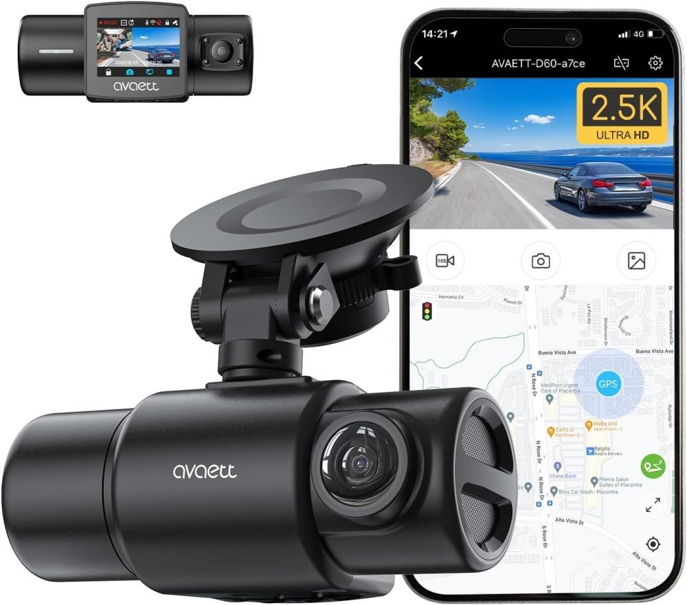 Dual Dash Cam Front and Inside for Uber/Taxi, 2.5K+1080P with GPS & WiFi
