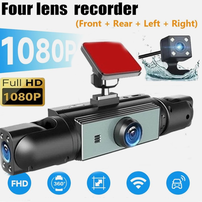 360° 4 Channel Car Dash Cam Front Rear Inside Left Right Camera Wifi HD 1080P