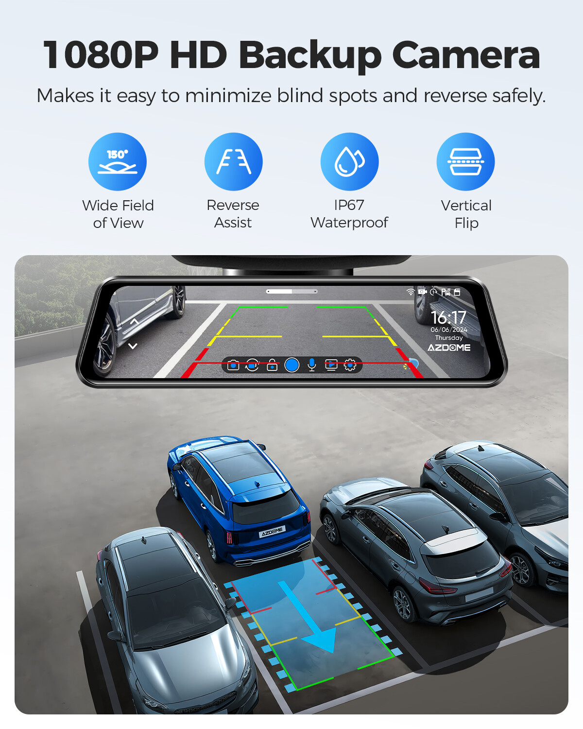 1080P Mirror Dash Cam Dual Lens 11.26″ Touch Screen Front & Rear Camera LINGDU