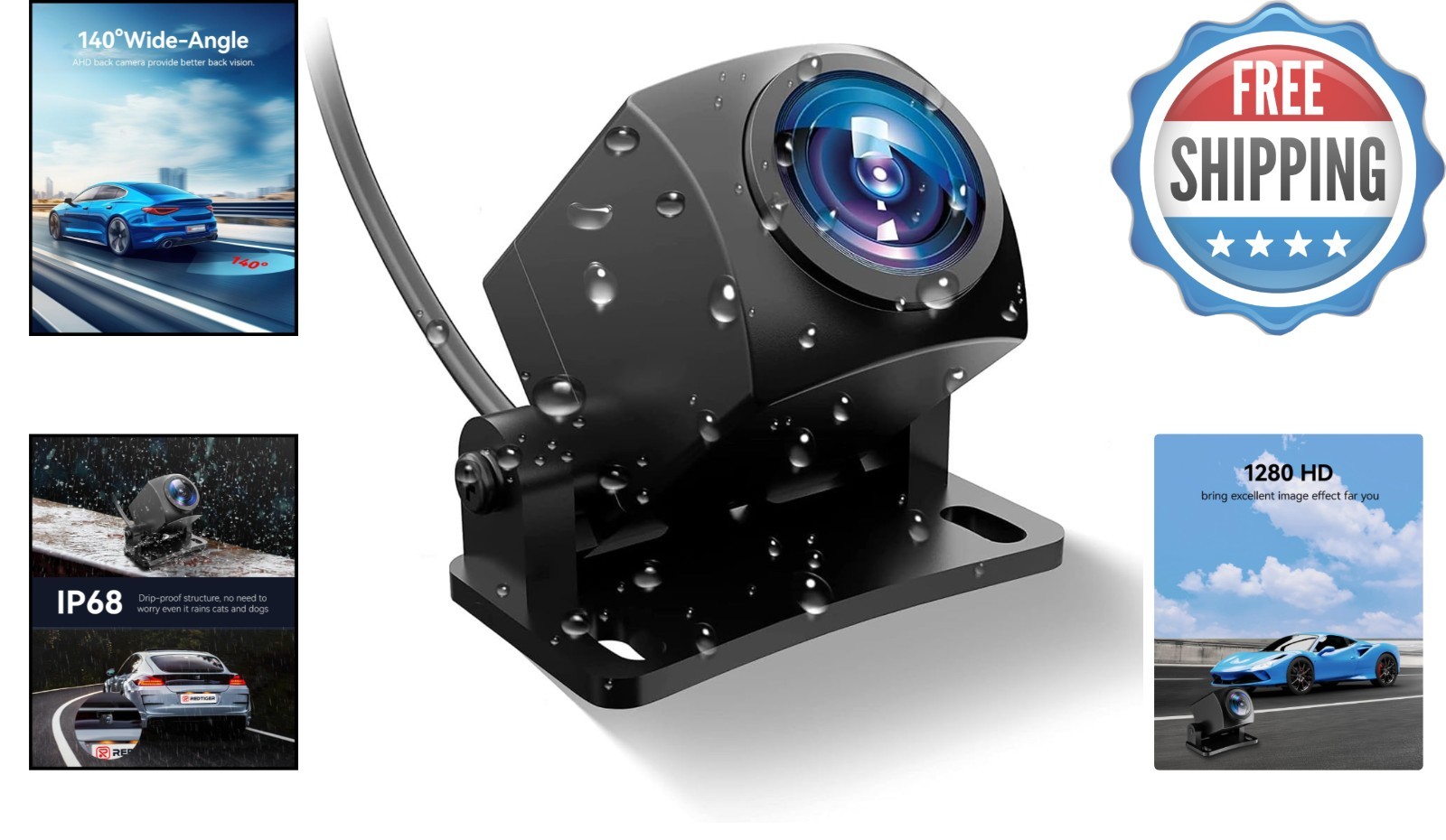 1080P Rear Camera for Dash Cams with RCA Connection and Mounting Cable