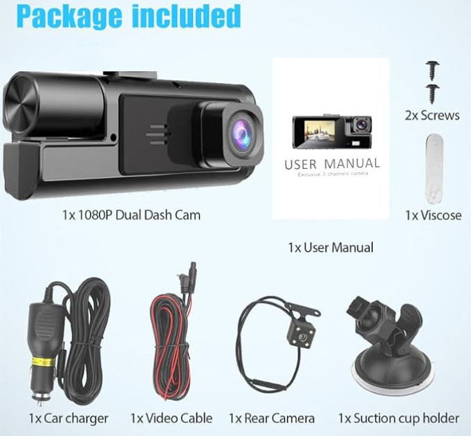 Dual Channel Dash Cam Front and Inside 1080P Car Camera 24H Parking Mode 170°