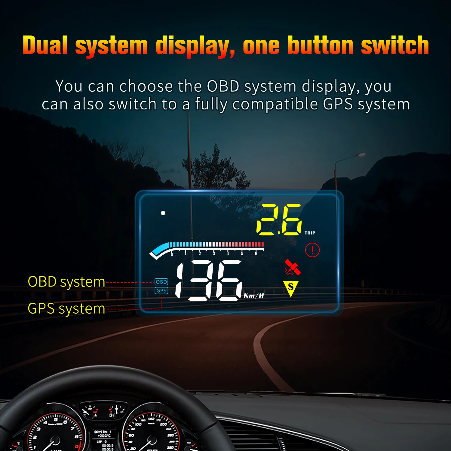 For HUD Head Up Display Auto OBD2 GPS Dual System Projector Water Temp Alarm New