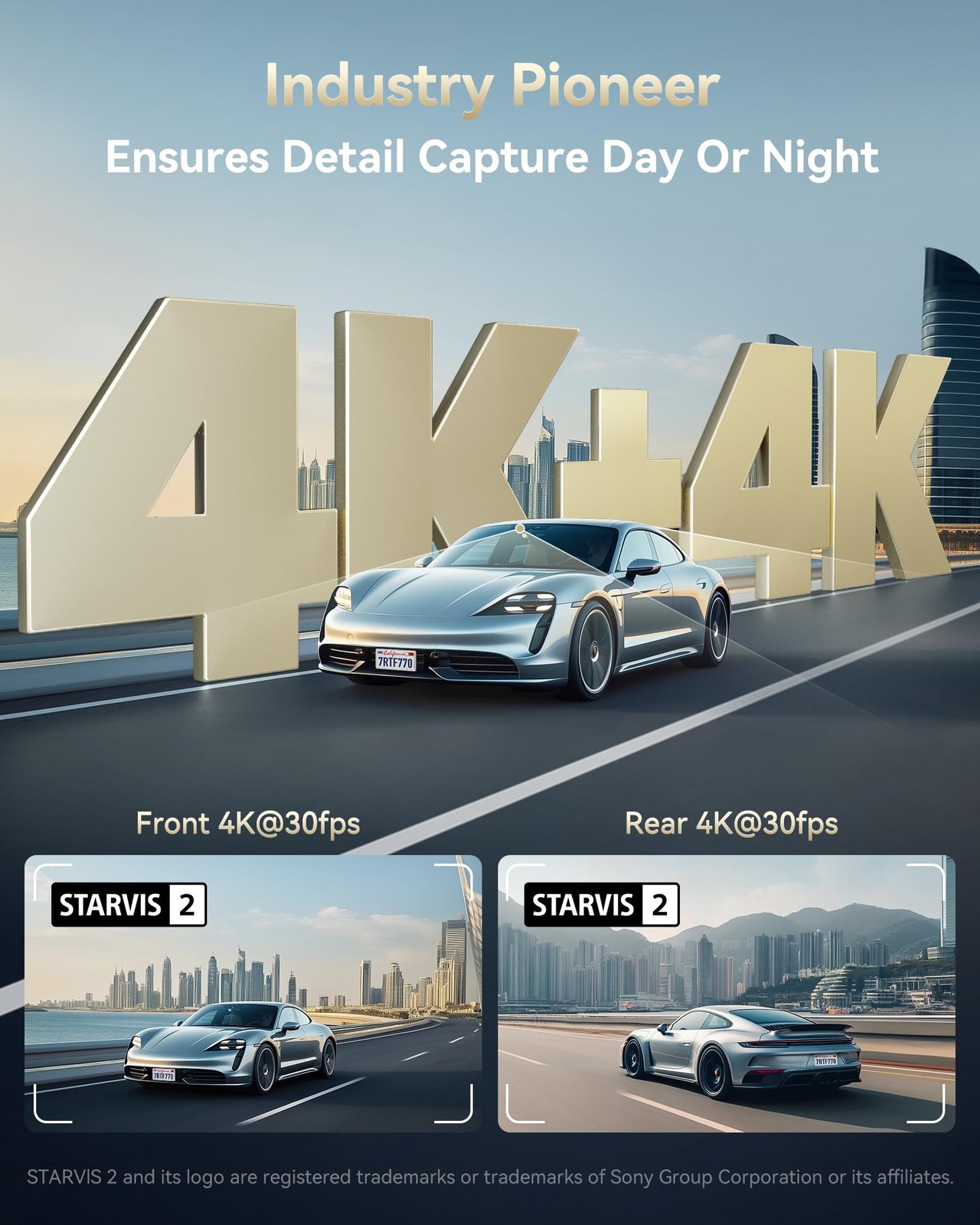 F77 V2 256GB eMMC Dash Cam, Dual 4K STARVIS 2 IMX678+IMX678 Sensor