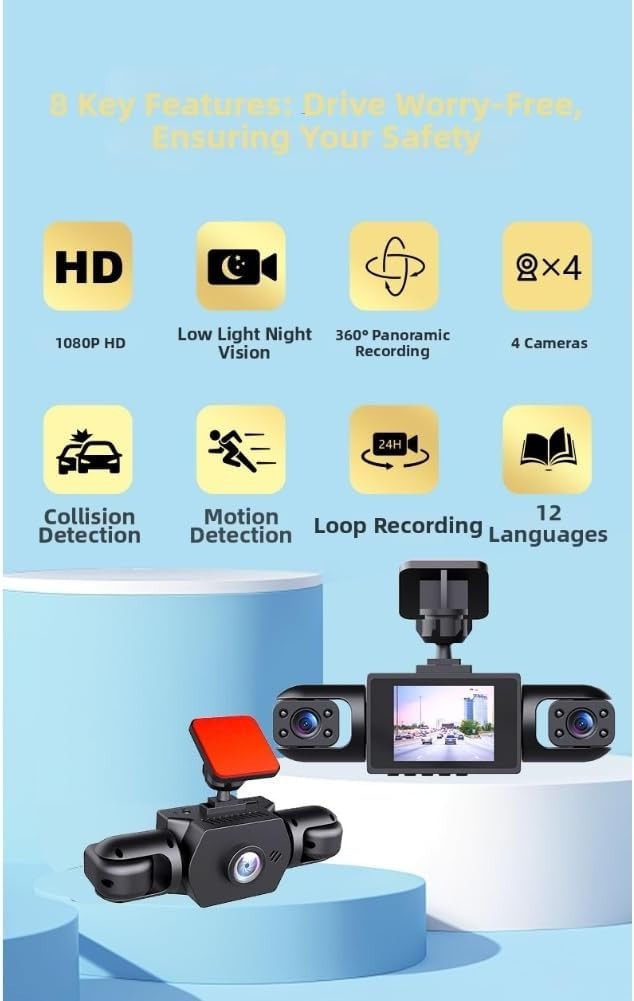 360° Full View Dashcam – 4K UHD Front & Smart Parking Camera with Loop Recording