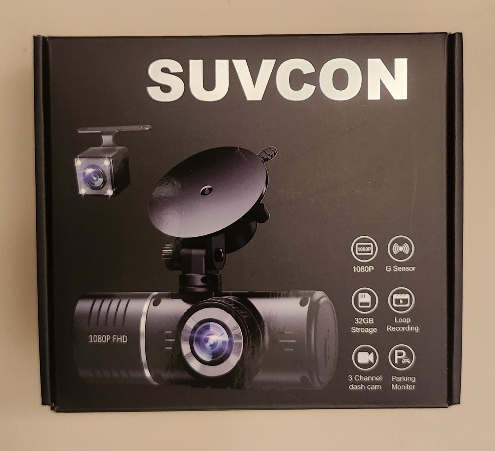 Suvcon Three Channel Car Dash Camera Front Rear 32GB Storage 1080p