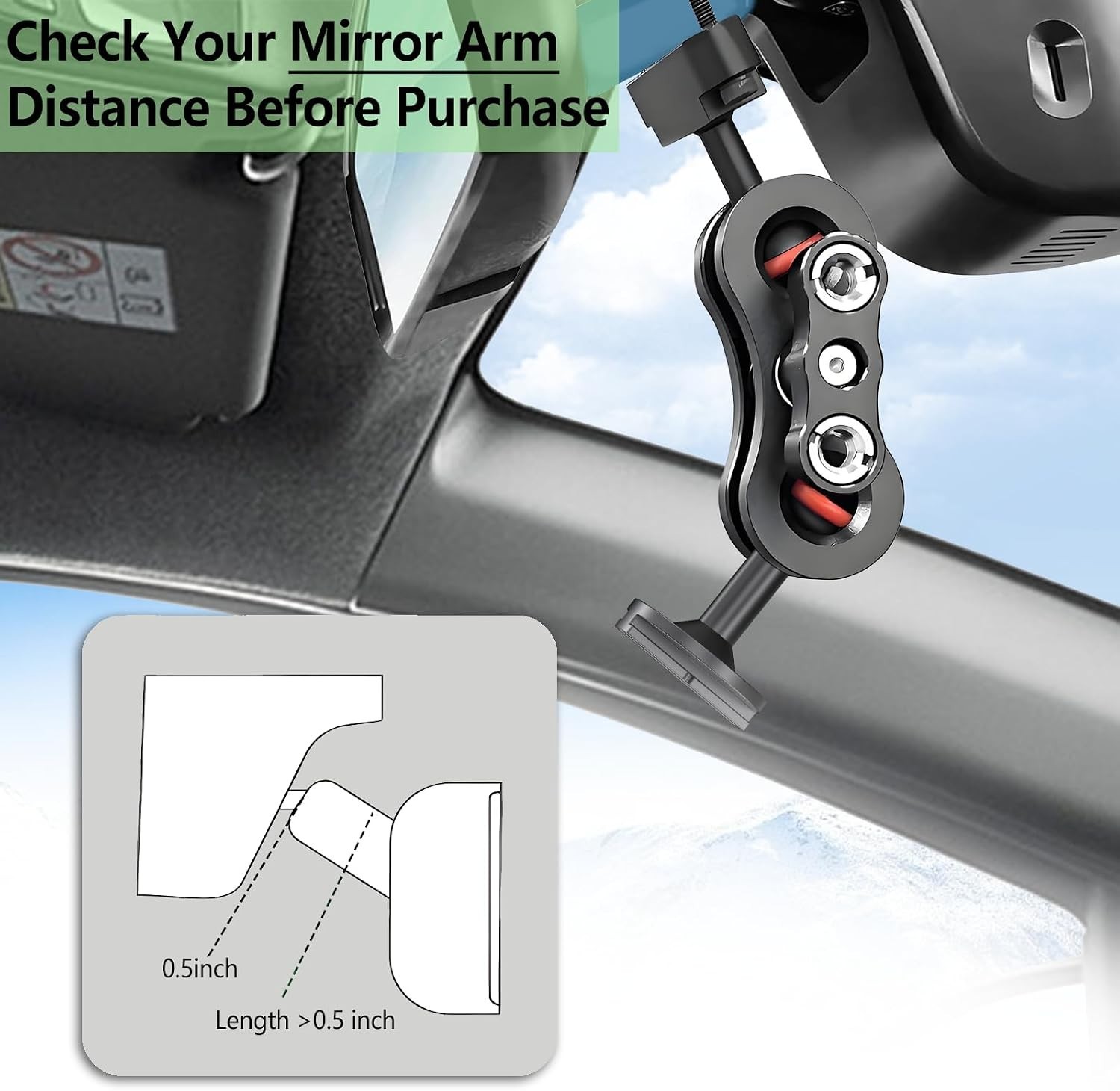 Dash Cam Mount Aluminum Rearview Mirror Bracket Installation Kit 360° Rotate