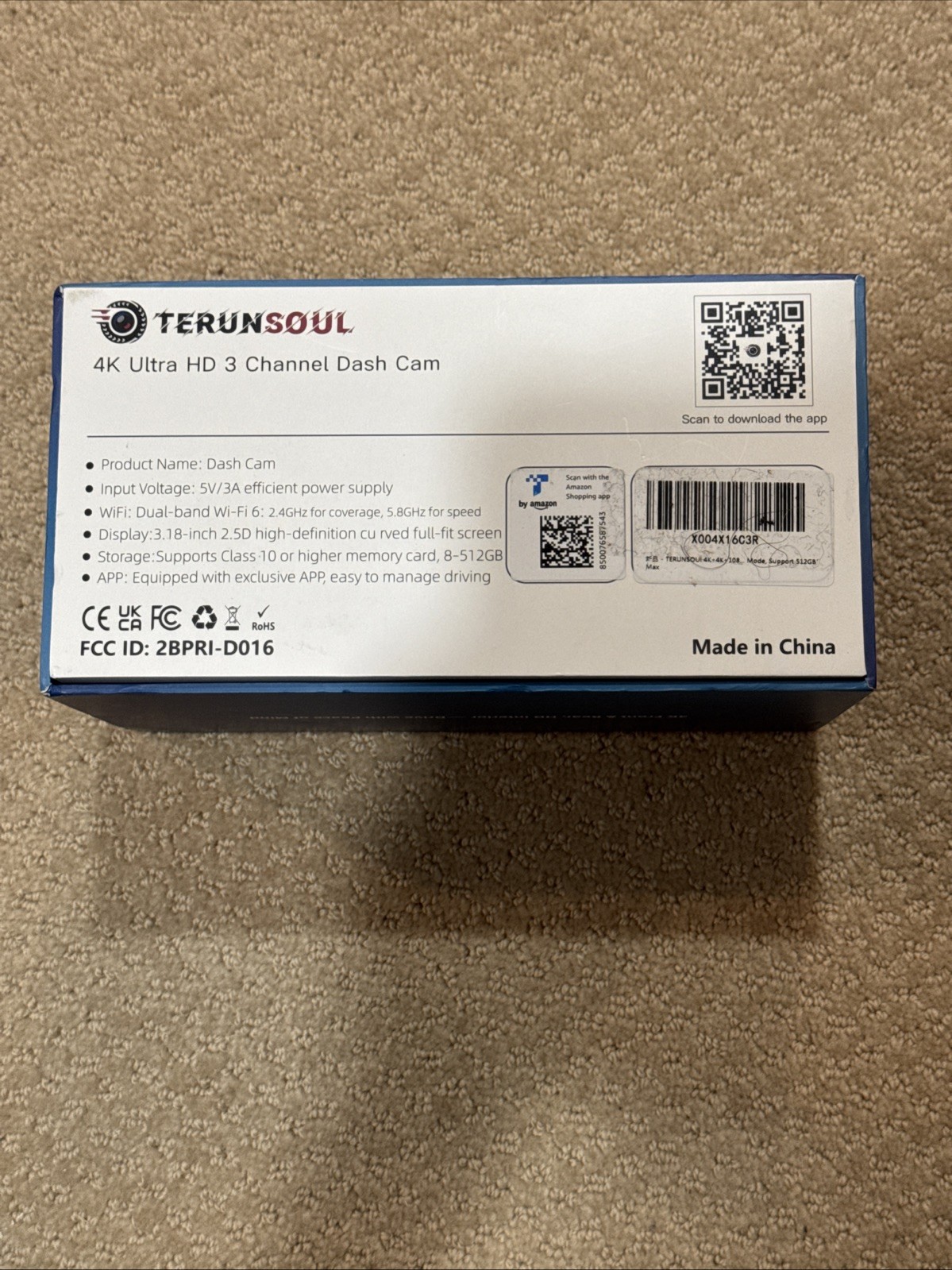 TERUNSOUL D018 4K Ultra HD 3 Channel Dash Cam Built-in WiFi GPS Open Box