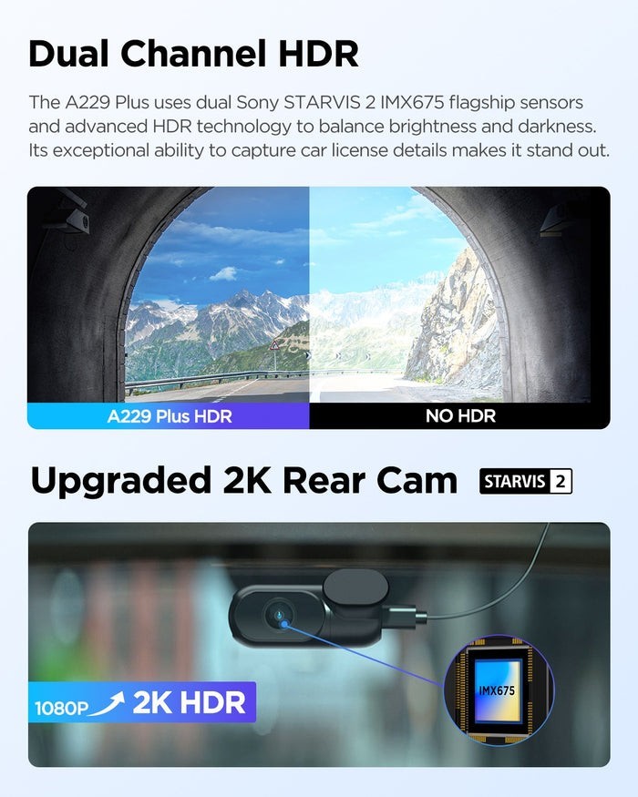 VIOFO A229 Plus Dash Cam Front and Rear, Dual STARVIS 2 Sensors, 2 Channel HDR