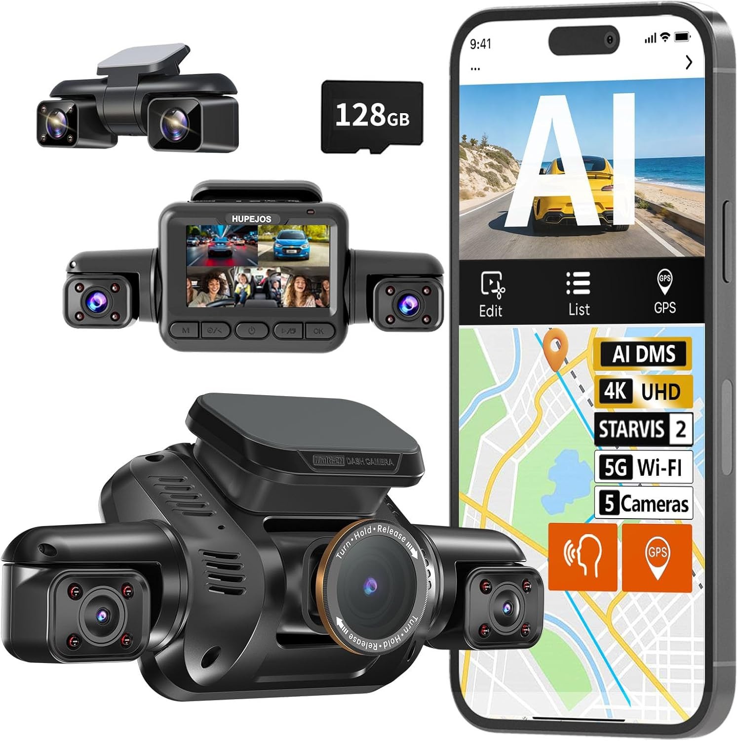 5 Channel AI Dash Cam with Driver Monitor System, STARVIS 2, 360 View FLAGSHIP