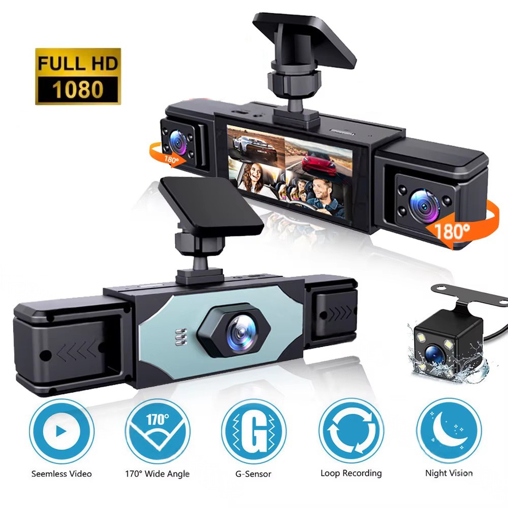 Dash Camera 1080P Front Rear Dash Cam 4-Channel Night Vision Adjustable +64CB