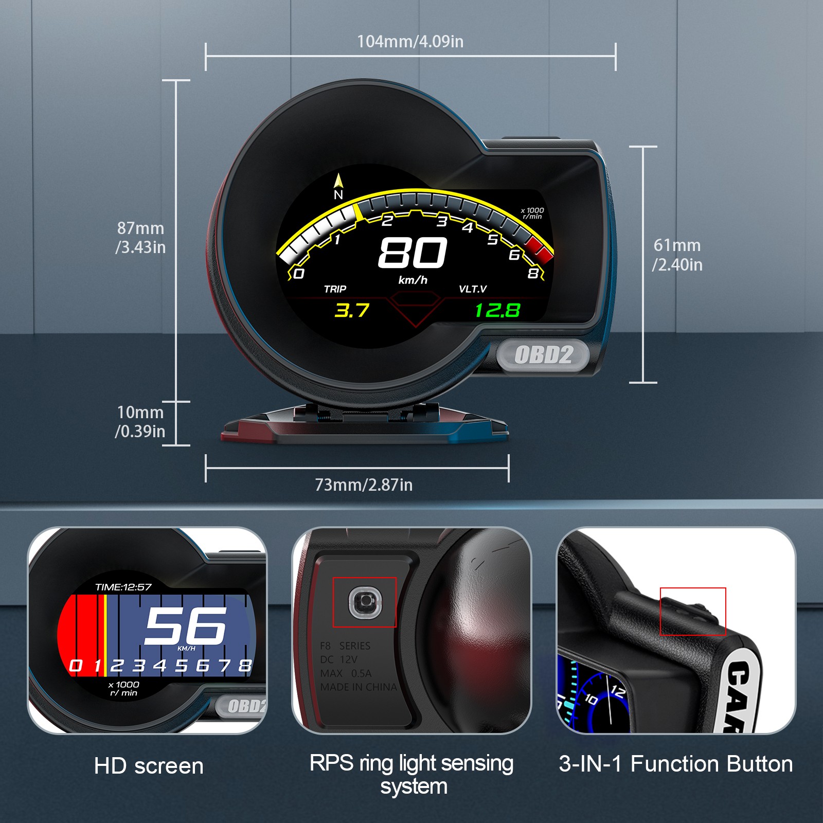 OBD-II HUD Head Up Display Car Alarm System For RPM Speedometer Features