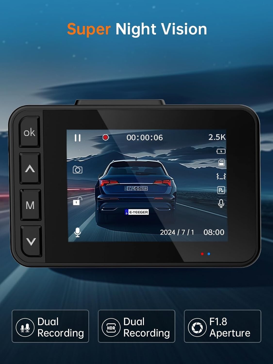 2024 Dash Cam Front and Rear, 2.5K+1080P Dual Dash Camera,2″Screen w/ 32GB Card