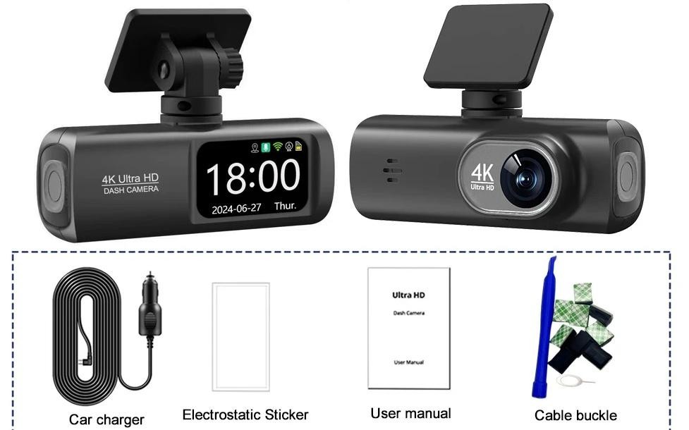 UHD 4K Dash Cam Dual Lens With 1080P Rear view Camera Night Vision Black Box