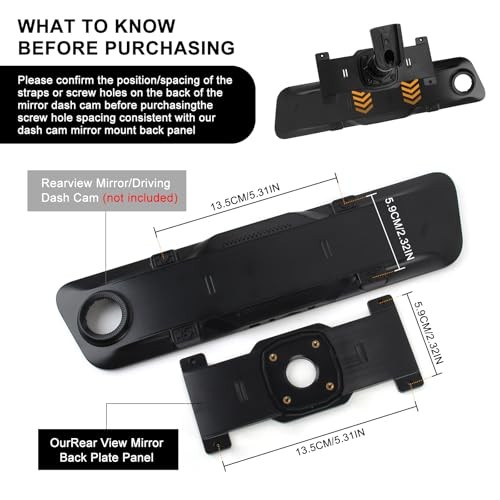 Dash Cam Mirror Mount, Rear View Mirror Dash Cam Mount Back Plate Panel Kit